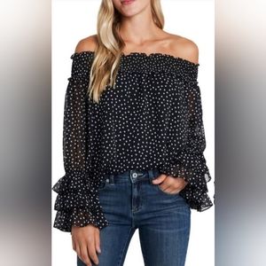 CeCe mini dot polka dot off the shoulder blouse